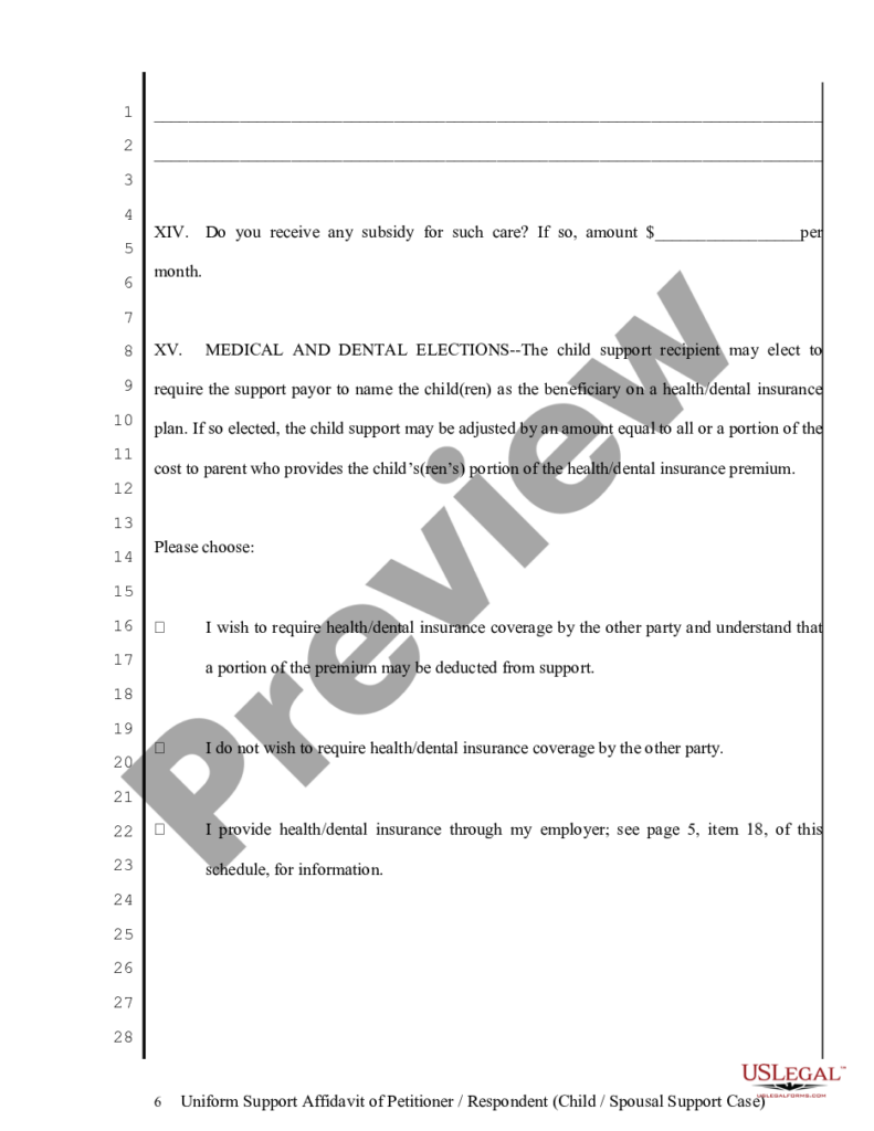 Oregon Uniform Support Affidavit Child Spousal Support Uniform 