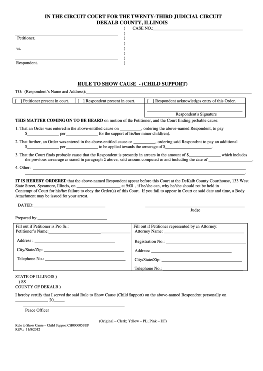 Rule To Show Cause Child Support Form Dekalb County Illinois 