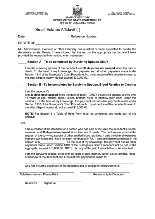 Small Estates Affidavit Form S c p a Section 1310 Table Of Heirs 