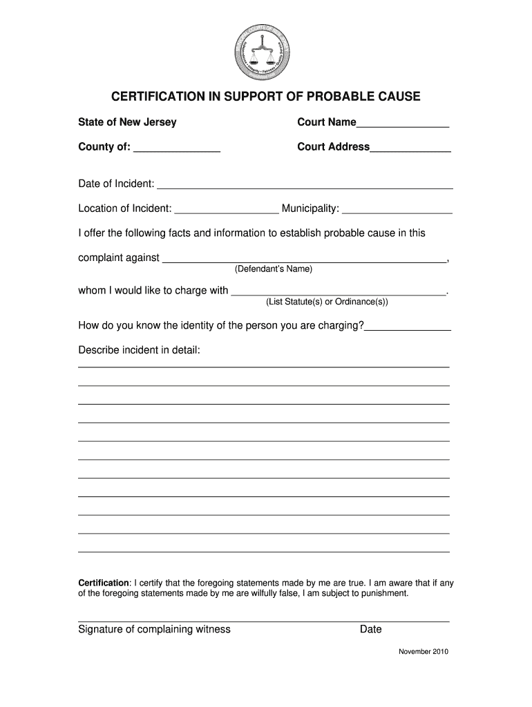 Statement Of Probable Cause For An Arrest Affidavit Fill Online 