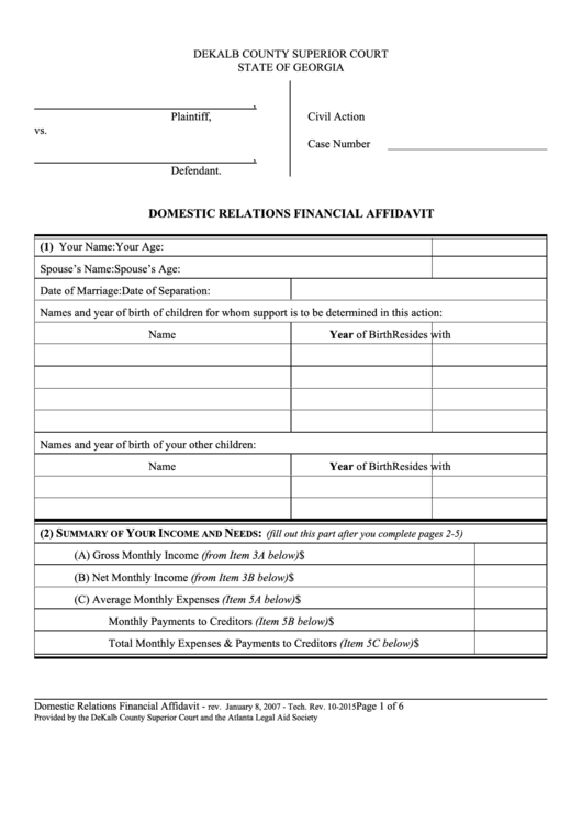 Dekalb County Superior Court Indigent Affidavit Form 2023