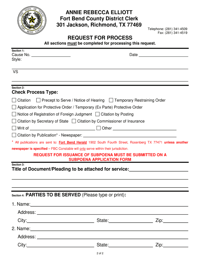 TX Request For Process 2014 Complete Legal Document Online US Legal 