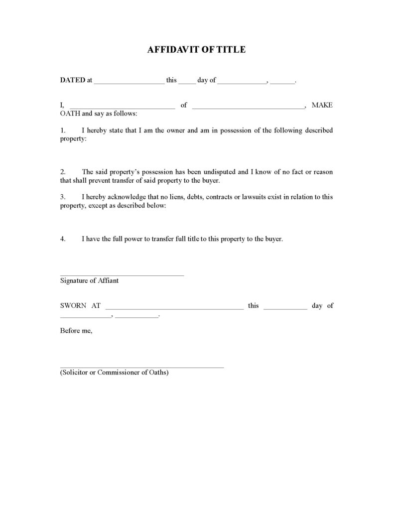 UK Affidavit Of Title Form Legal Forms And Business Templates 