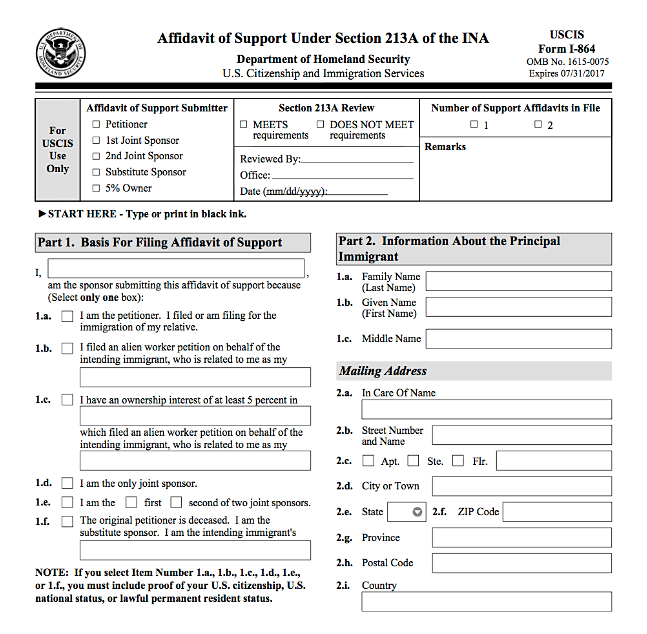 USCIS Form I 864 Affidavit Of Support Immigrants And State Courts