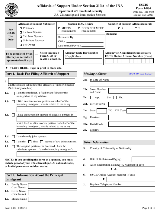 USCIS Form I 864 Download Fillable PDF Or Fill Online Affidavit Of 