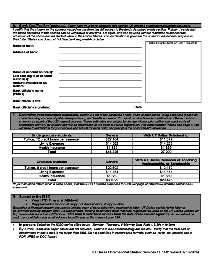 UT Dallas Financial Affidavit For F 1 Students Texas Free Download