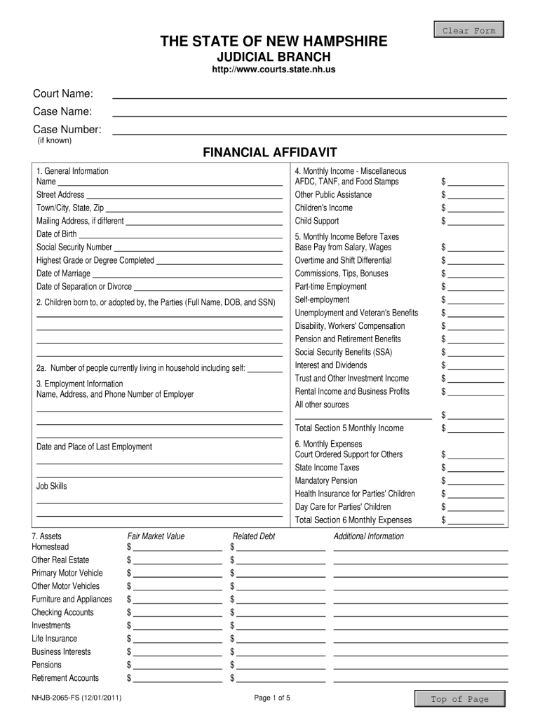 2011 Form NH NHJB 2065 FS Fill Online Printable Fillable Blank 