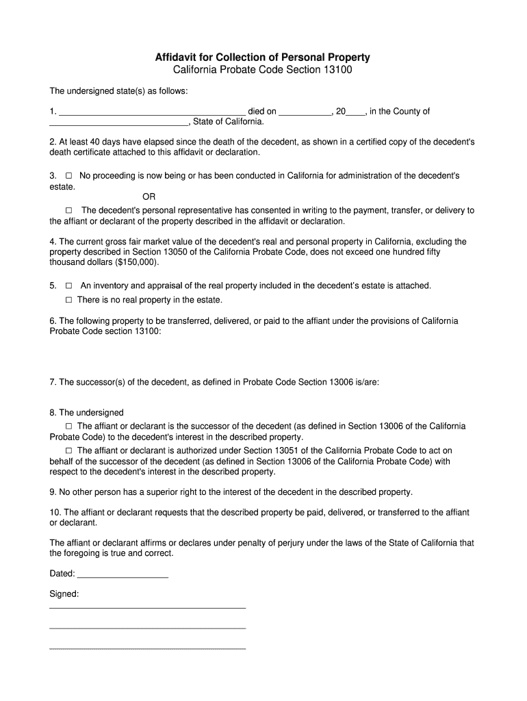 Affidavit Collection 13100 Fill Online Printable Fillable Blank 
