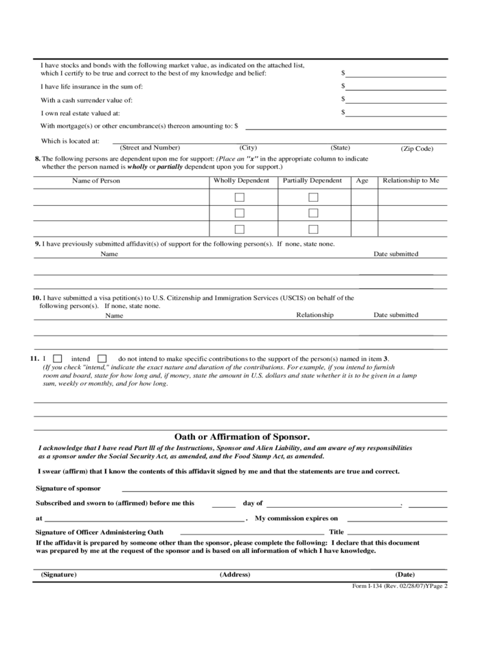 Affidavit Of Support Form North Carolina Free Download