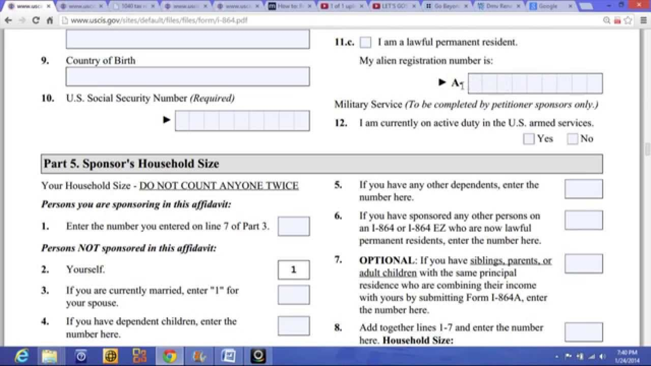 Affidavit Of Support Part 5 Sponsor Household Size YouTube