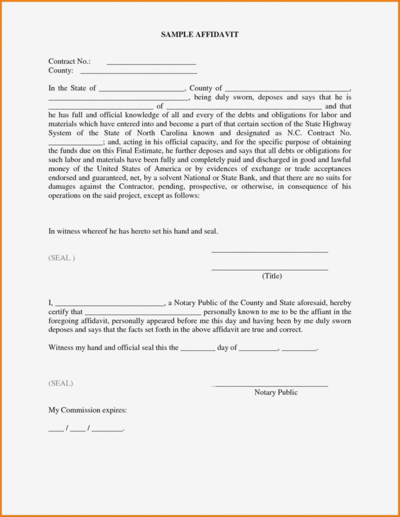 Affidavit Template Form Universal Network