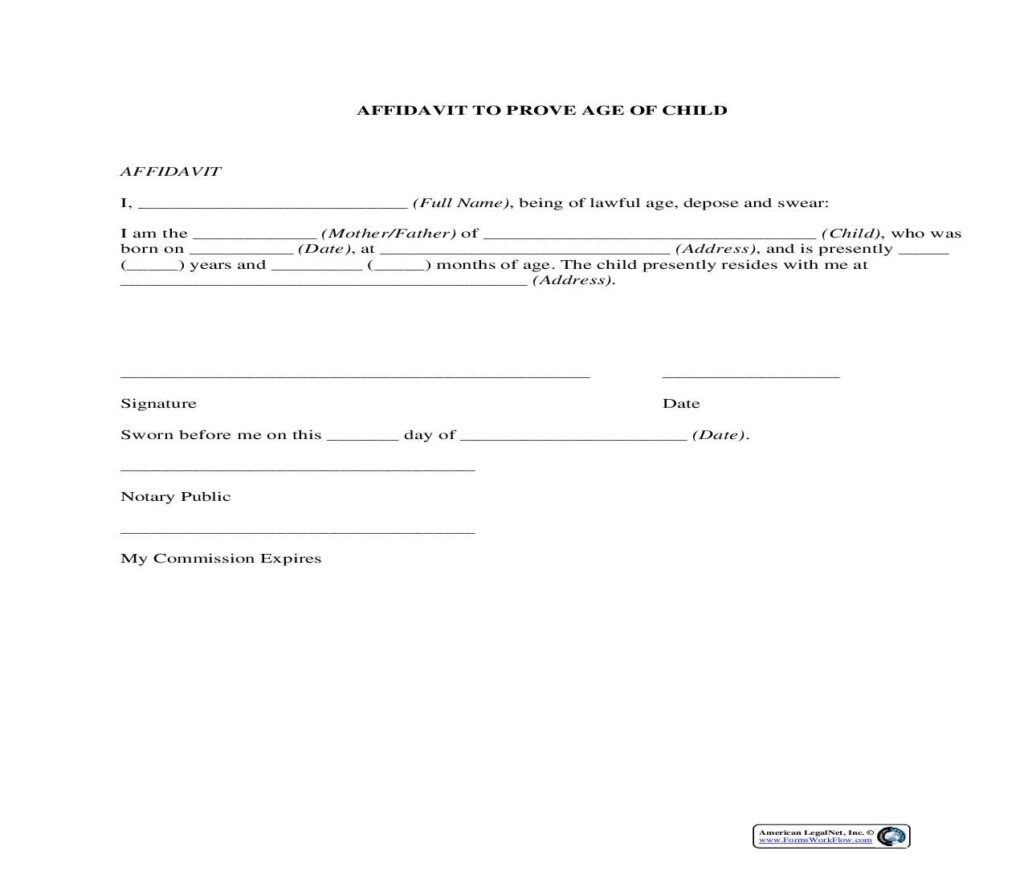 Affidavit To Prove Age Of Child Legal Forms Form Prove It