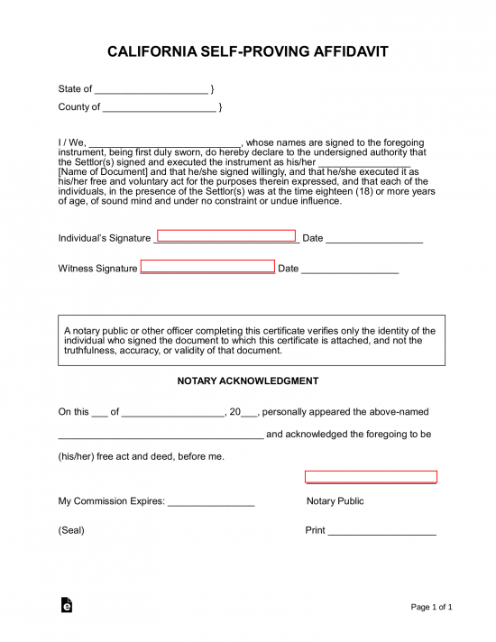California Self Proving Affidavit Form EForms
