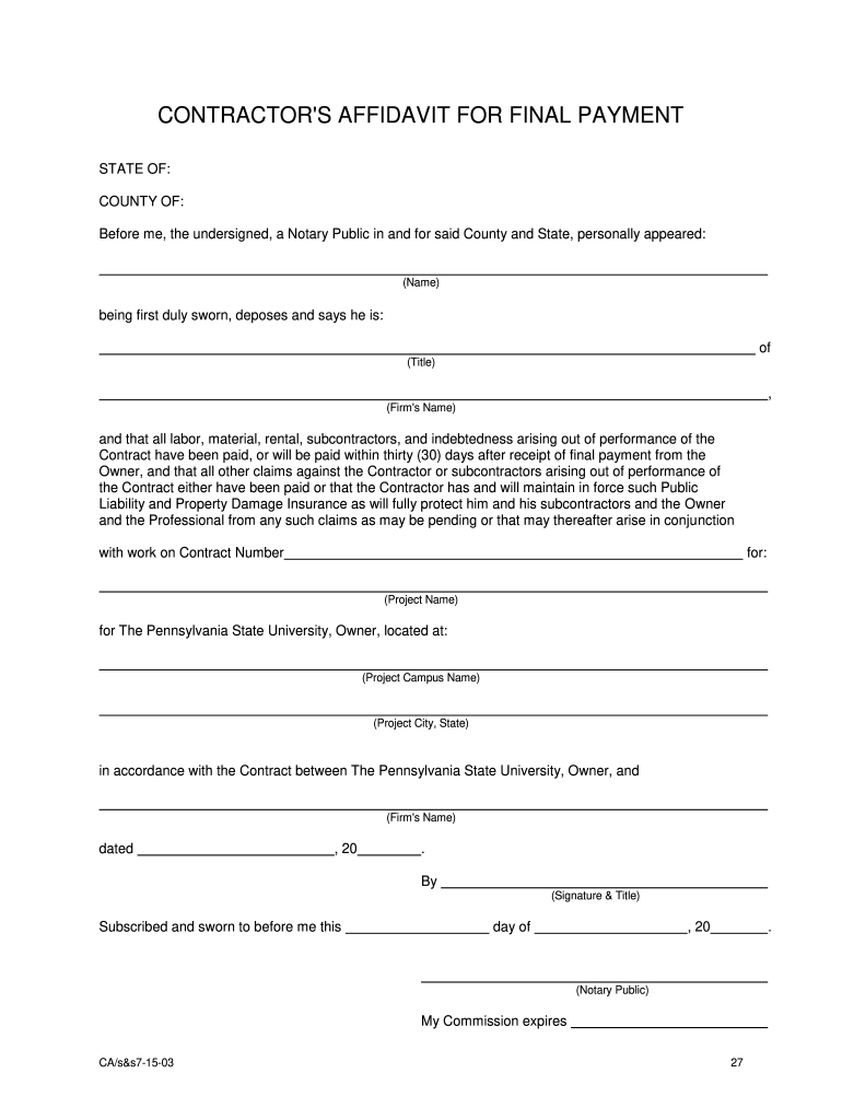 Contractor s Final Payment Affidavit Florida Pdf Fill Online 