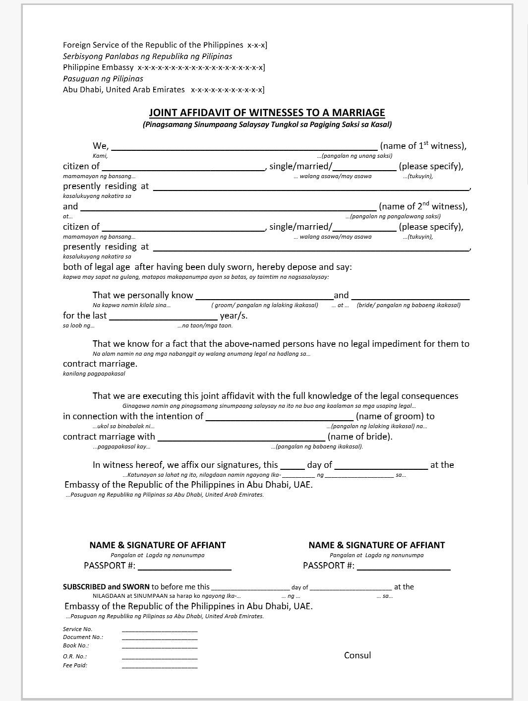 affidavit of support and consent philippine embassy abu dhabi