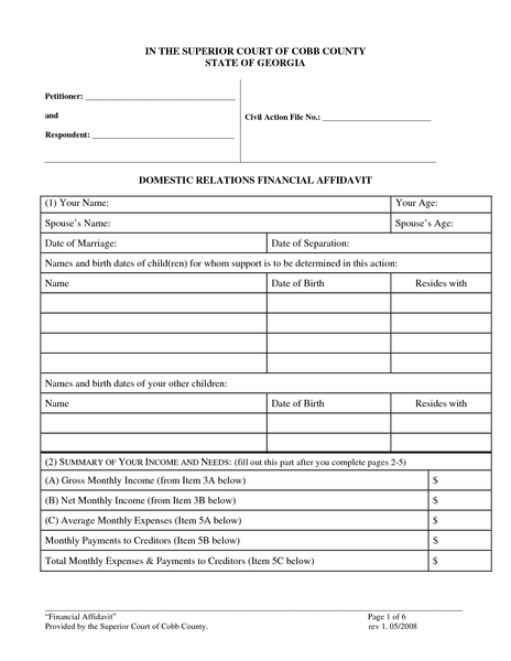 Domestic Relations Financial Affidavit Templates Word Excel Templates 