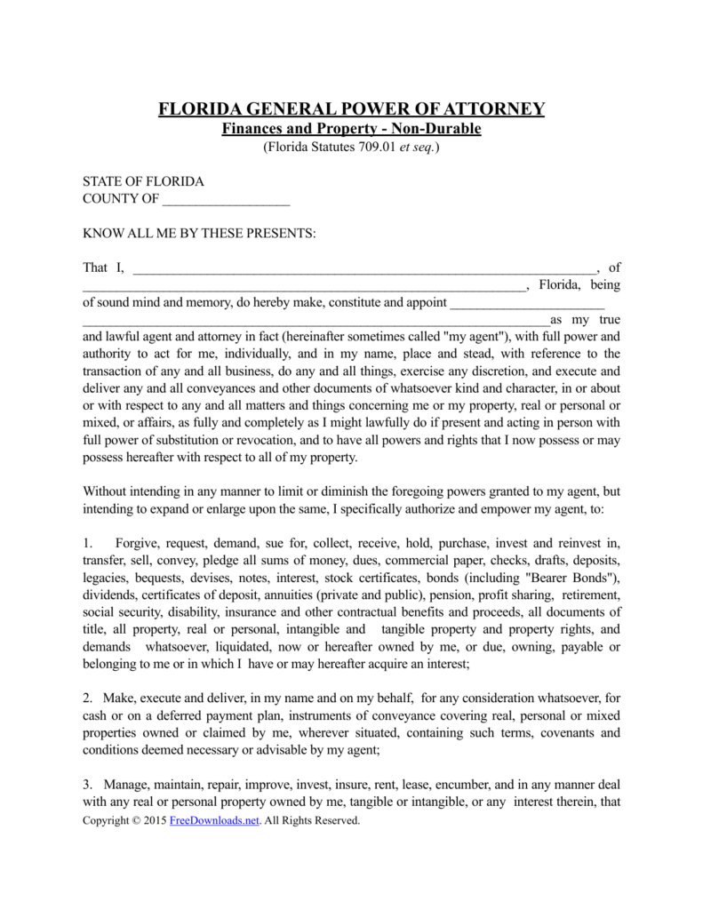 Download Florida Non Durable General Financial Power Of Attorney Form 