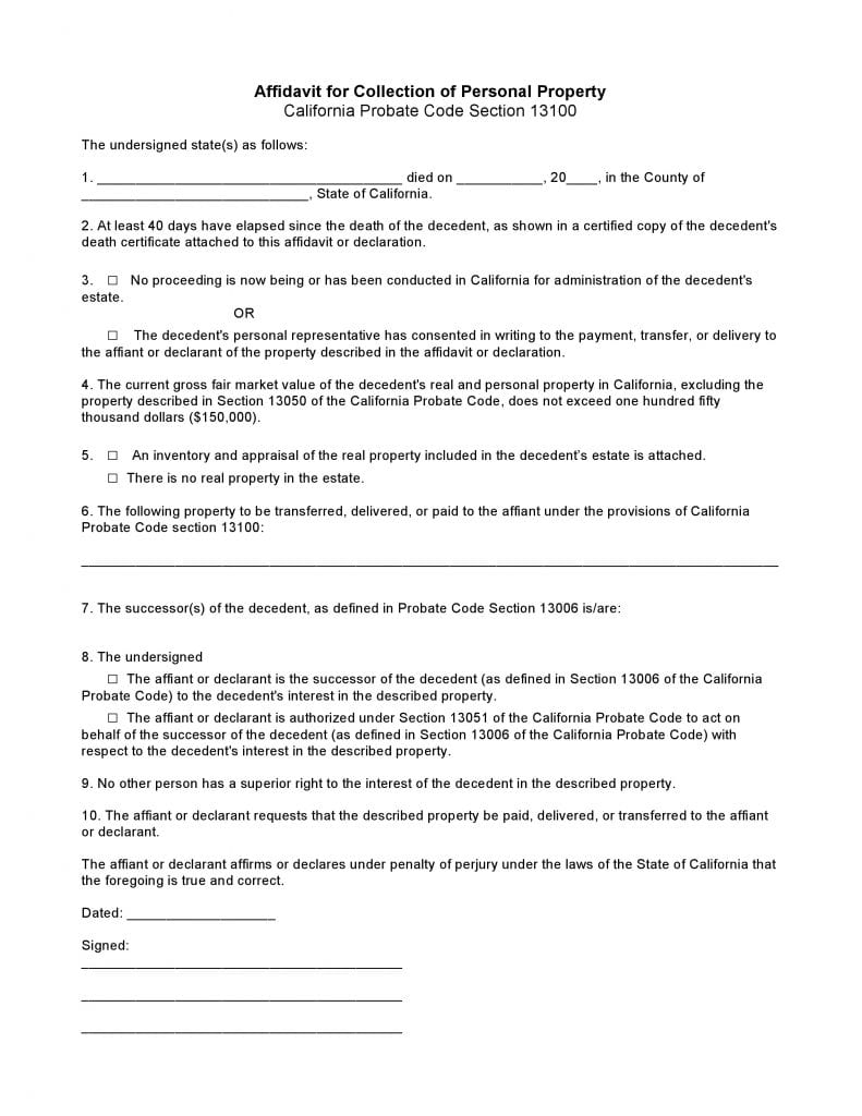 Download Free California Small Estate Affidavit Form Form Download