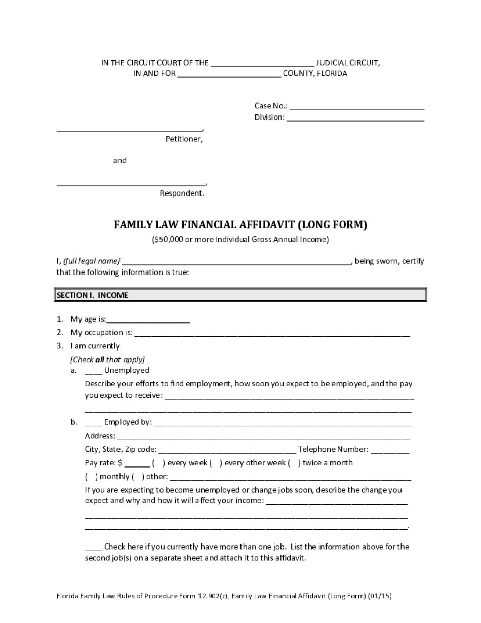 Financial Affidavit Florida Family Forms 2023 - PrintableAffidavitForm.com