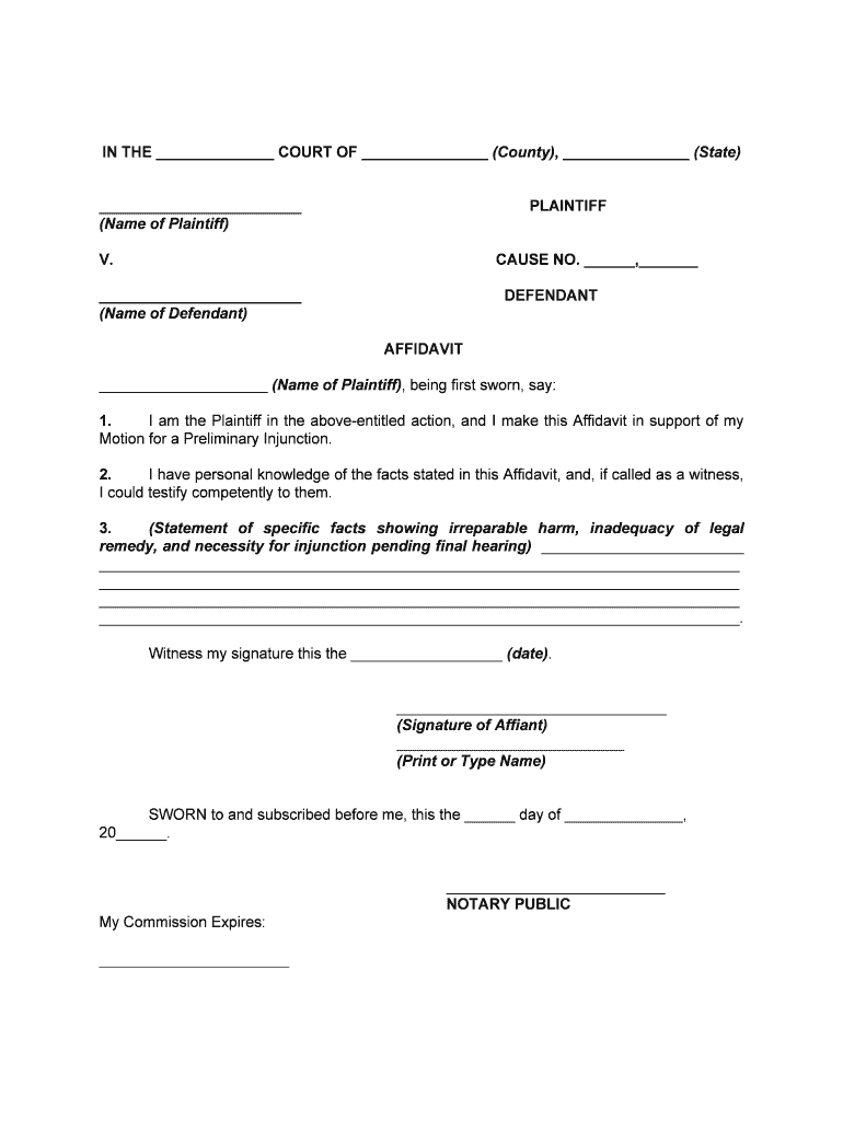 Fill Edit And Print Affidavit In Support Of Motion For Preliminary 