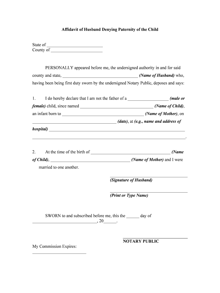 Fill Edit And Print Affidavit Of Husband Denying Paternity Of The 