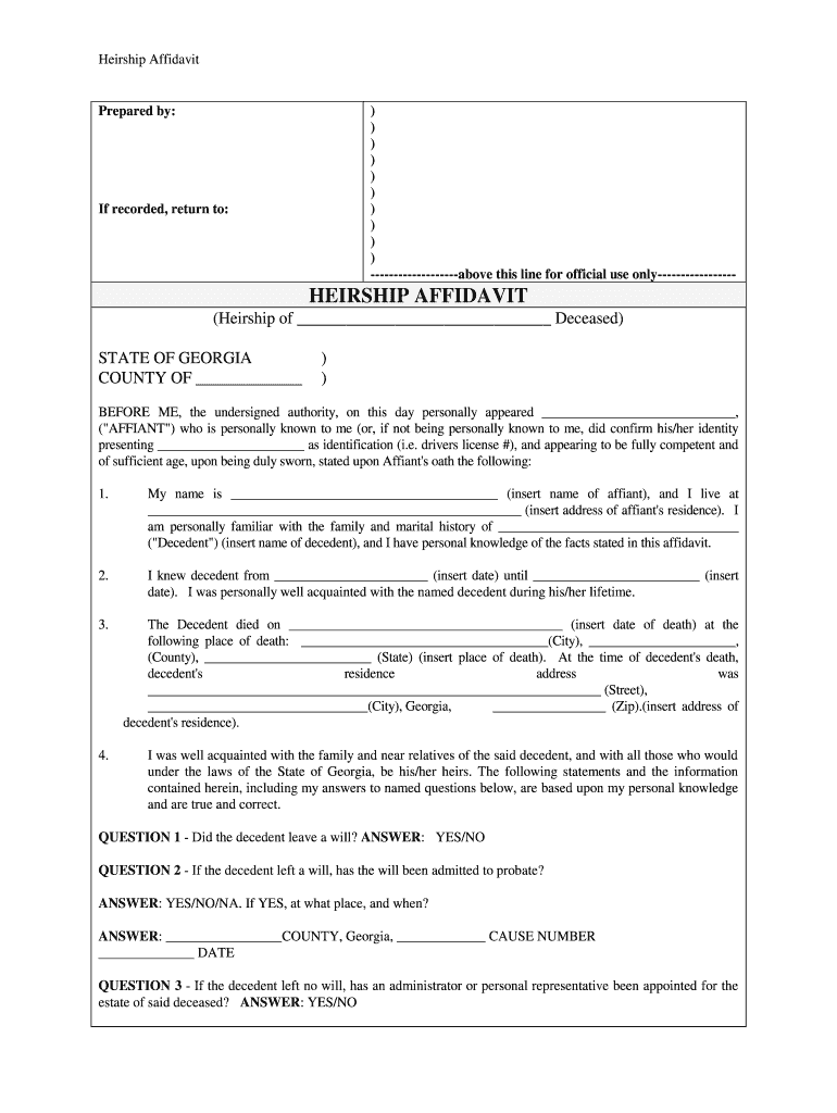 Fill Edit And Print Georgia Heirship Affidavit Descent Form Online 