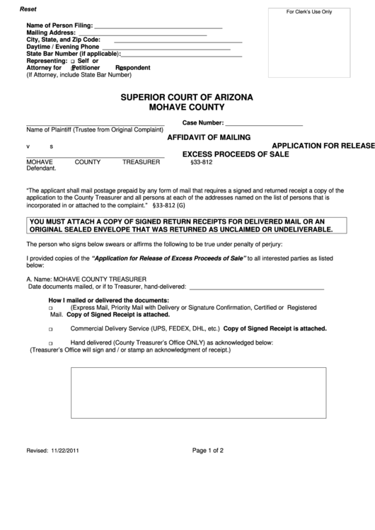 Fillable Affidavit Of Mailing Printable Pdf Download