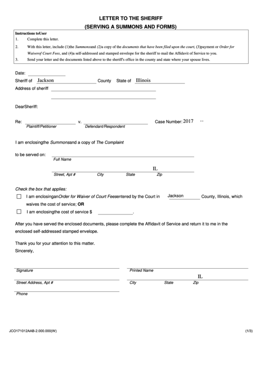 Fillable Form Jco171012aab 2 000 000 Letter To The Sheriff Serving A