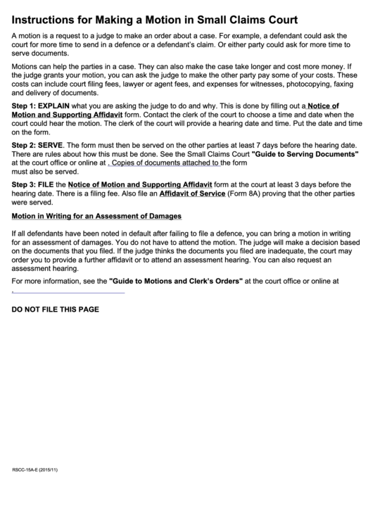 Fillable Notice Of Motion And Supporting Affidavit Printable Pdf Download