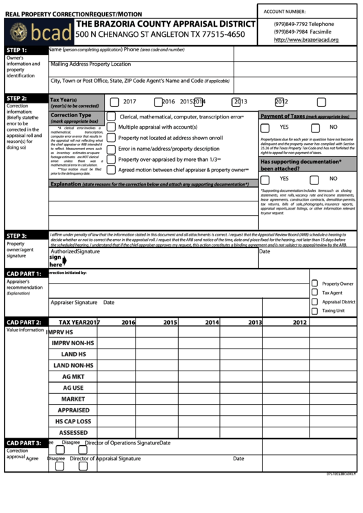 Fillable Real Property Correction Request motion Brazoria County