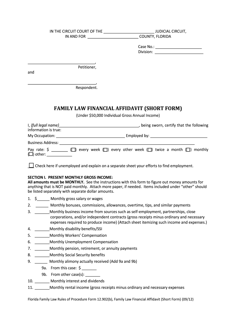 Financial Affidavit Florida Fill And Sign Printable Template Online