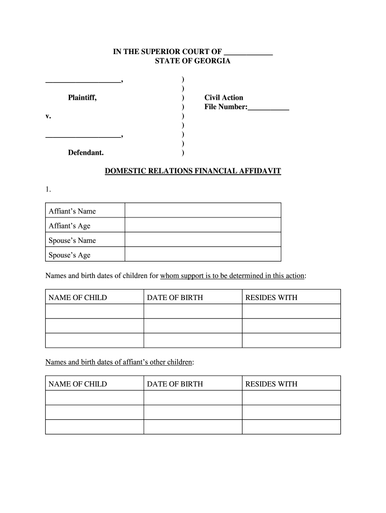 Financial Affidavit Form In Georgia Fill Online Printable Fillable 