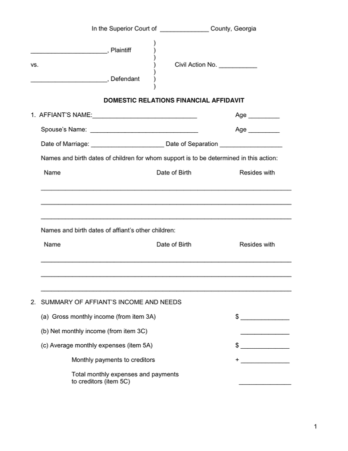 Financial Affidavit In Word And Pdf Formats