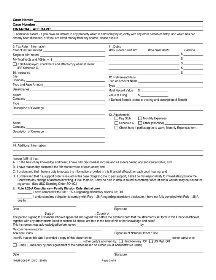 Financial Affidavit New Hampshire Judicial Branch Free Download