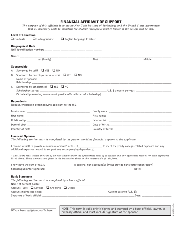 Financial Affidavit Of Support New York Free Download
