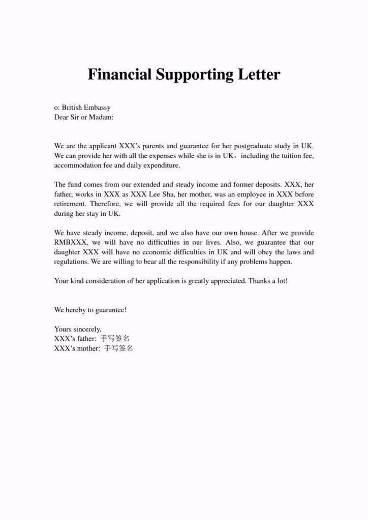 Financial Support Letter From Parents Letter Support Letter Letter 