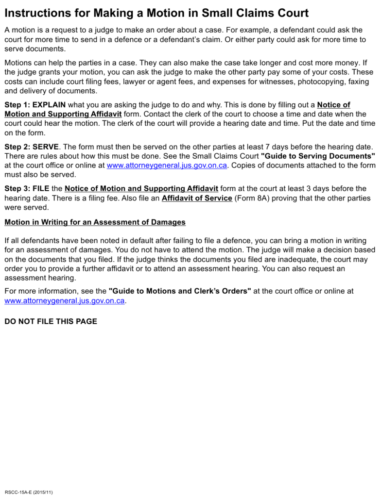 Form 15A Download Fillable PDF Or Fill Online Notice Of Motion And 