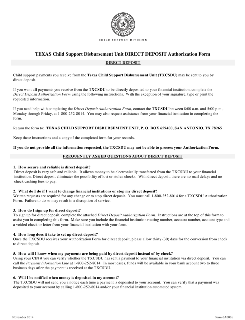 Form 6A002E Download Printable PDF Or Fill Online Texas Child Support 