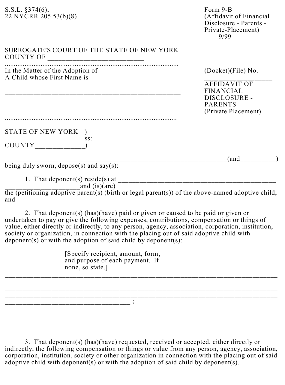 Form 9 B Download Fillable PDF Or Fill Online Affidavit Of Financial