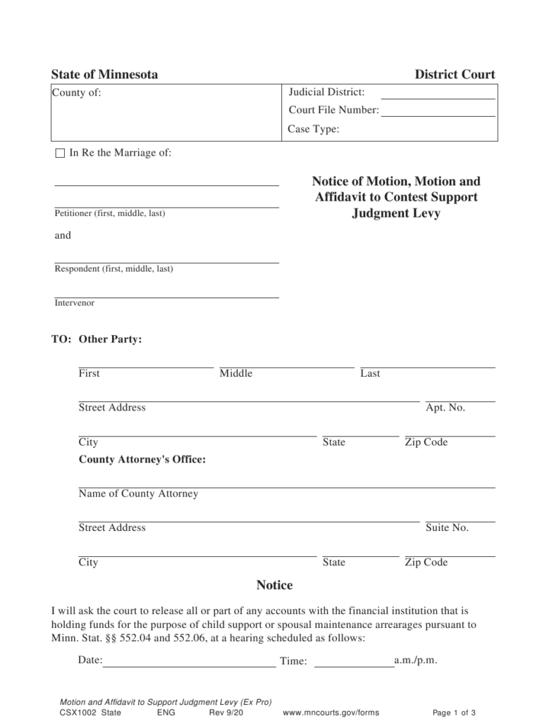Form CSX1002 Download Printable PDF Or Fill Online Notice Of Motion 