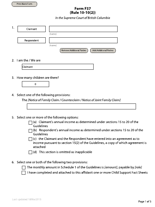 Form F37 Download Fillable PDF Or Fill Online Child Support Affidavit