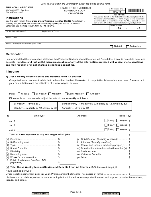 Form JD FM 6 SHORT Download Fillable PDF Or Fill Online Financial 