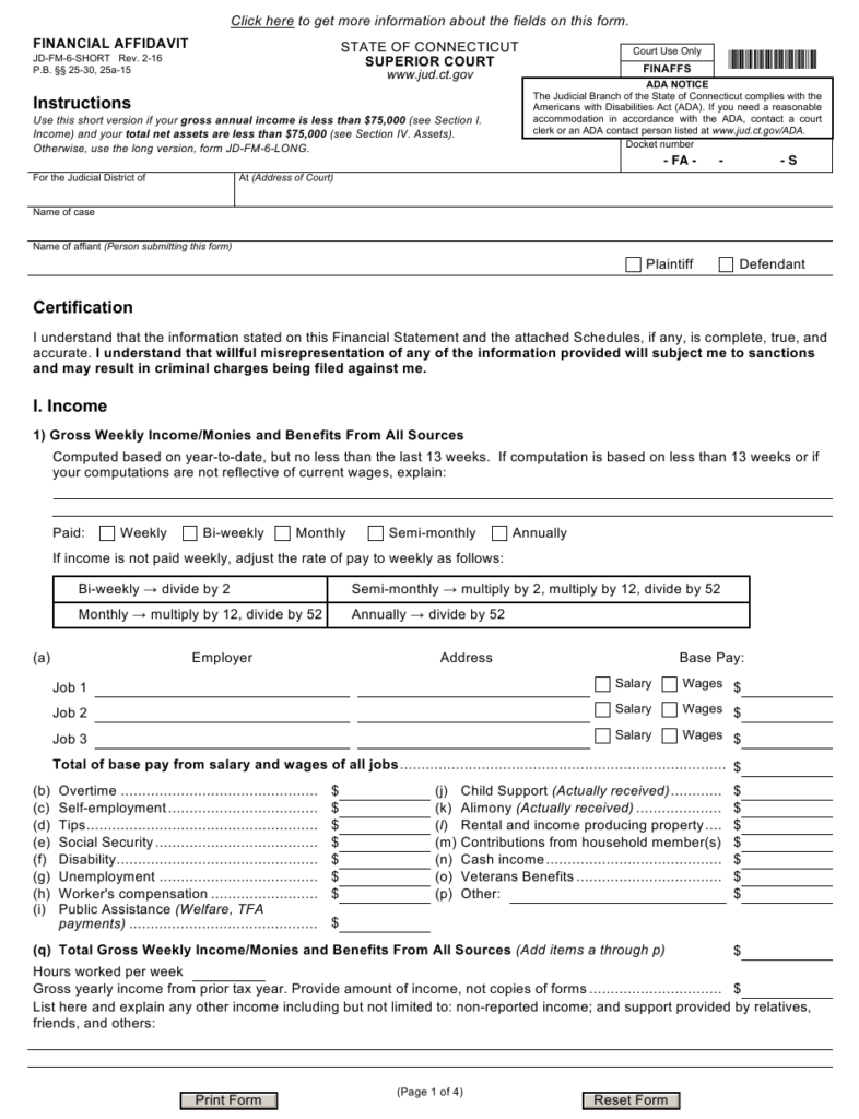 Form JD FM 6 SHORT Download Fillable PDF Or Fill Online Financial 
