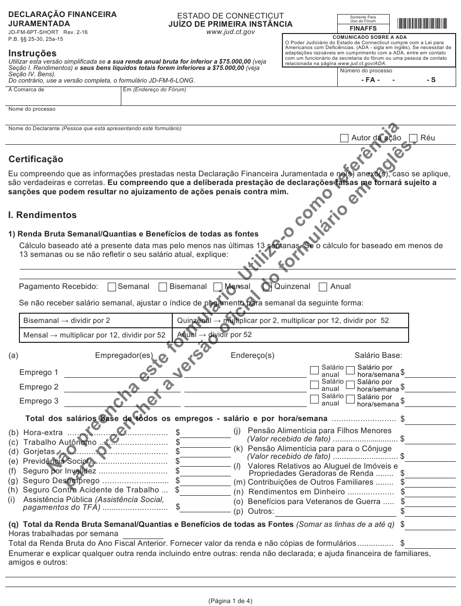 Connecticut Financial Affidavit Short Form 2022 ...