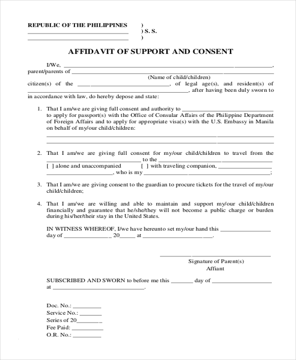 FREE 11 Sample Affidavit Of Support Forms In PDF MS Word