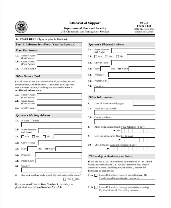 FREE 16 Affidavit Support Forms In PDF MS Word