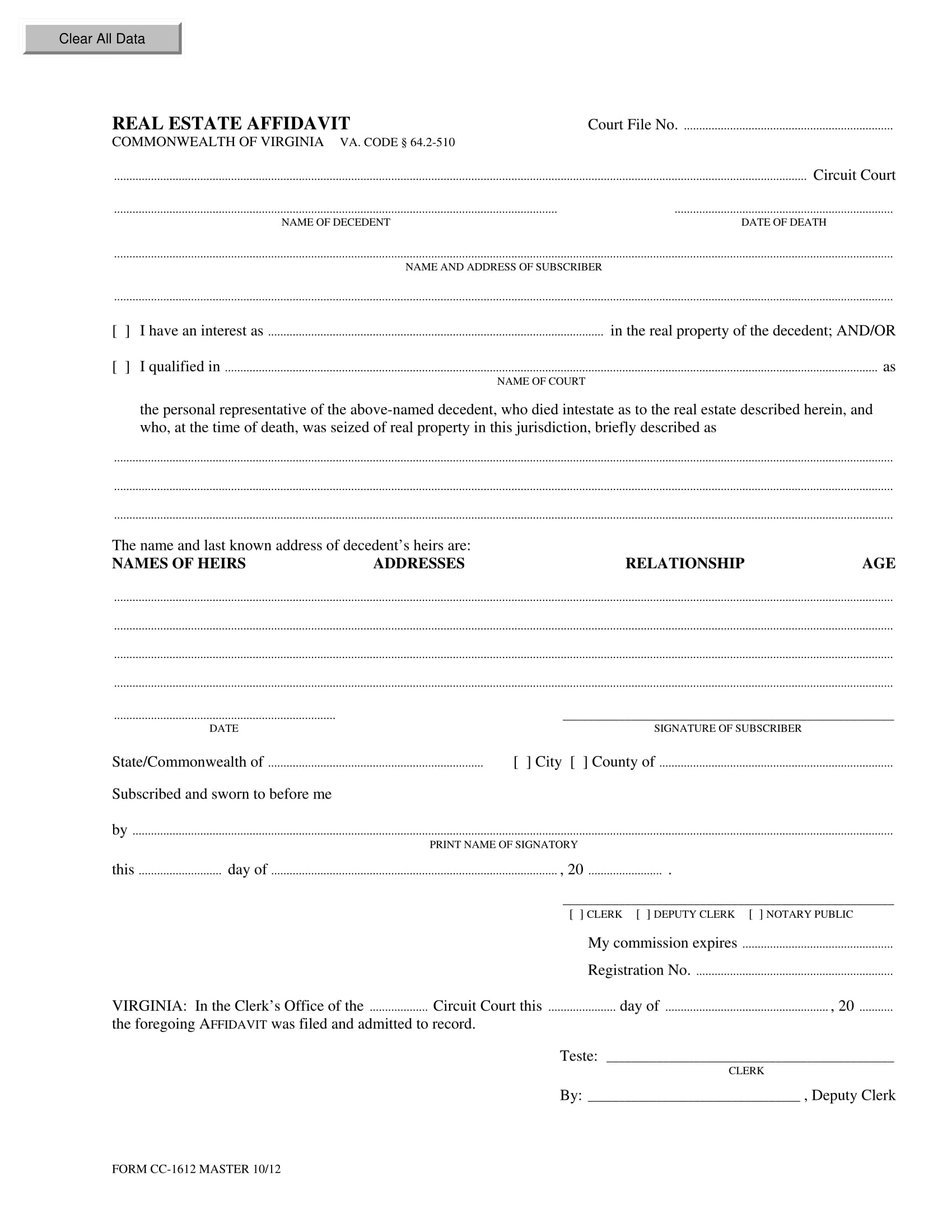 Real Estate Affidavit Form 2024
