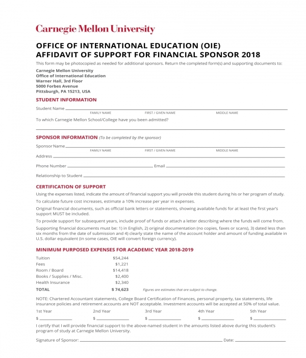 FREE 3 Affidavit Of Financial Support Forms In PDF