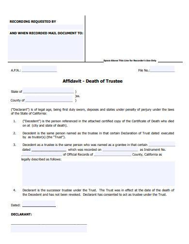 FREE 8 Affidavit Death Of Trustee Samples In PDF DOC