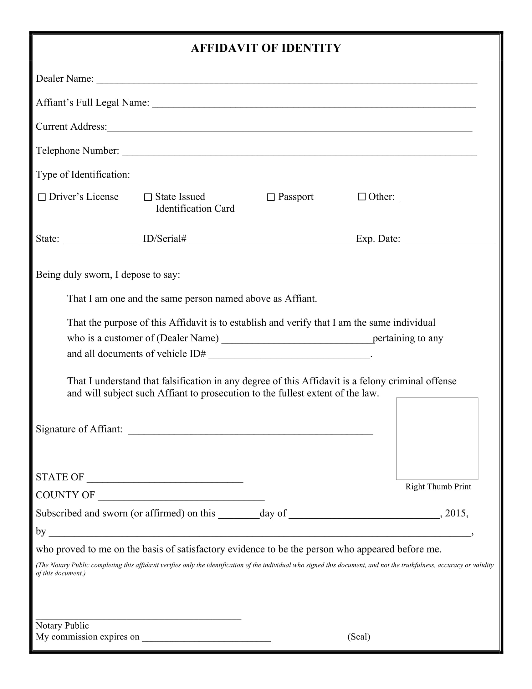 Free Forms Affidavit Of Identity 2024 PrintableAffidavitForm Free Forms Affidavit Of Identity 2024 PrintableAffidavitForm